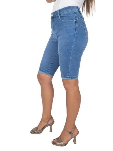 Bermuda jeans donna femminile elasticizzato con tasche