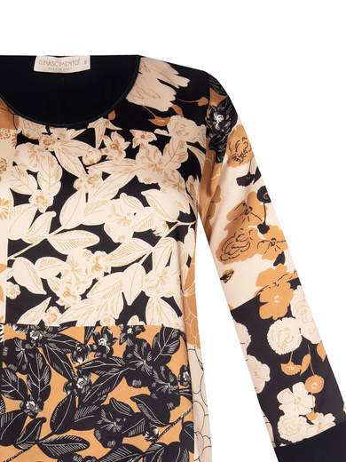 Blusa elegante stampa patch a fiori con manica tre quarti