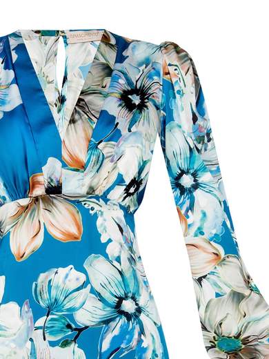 Blusa elegante in raso a fantasia floreale manica lunga