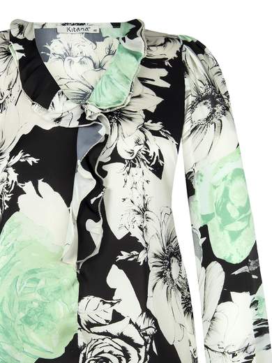KITANA Blusa Elegante Taglie Comode Con Volant Donna Manica Lunga