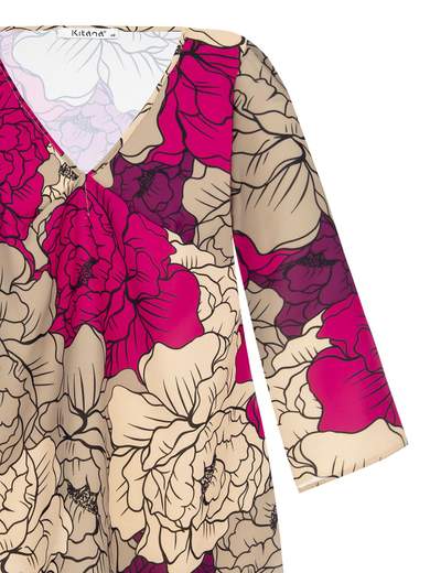 KITANA Blusa Elegante Taglie Forti Donna In Raso Stampa Floreale