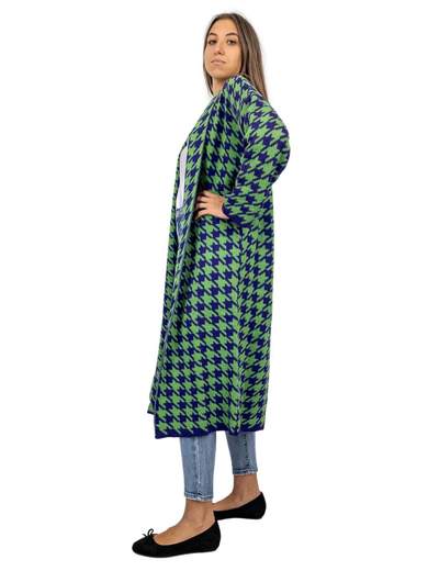 BLUE JOINT Cardigan Lungo Donna Maxi Invernale Aperto Pied De Poule