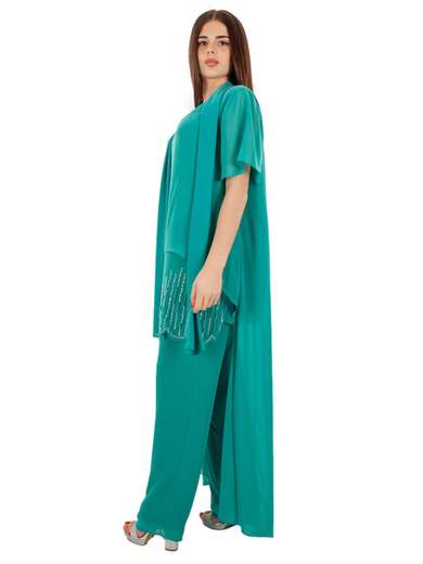 Completo Elegante Donna da Cerimonia in Chiffon con Strass e Stola – 28303M