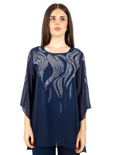 Completo elegante blu donna per cerimonia con casacca e pantalone