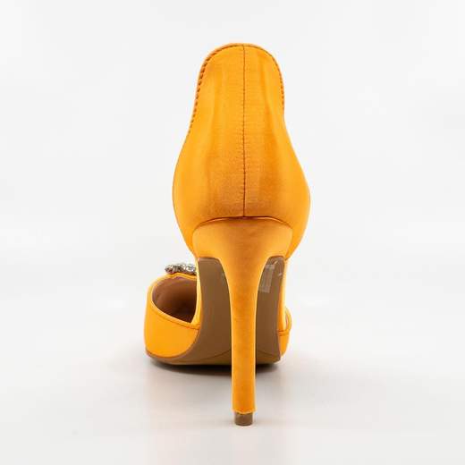 Décolleté Arancio in Raso da Cerimonia con Borchie e Tacco Alto 9.5 cm