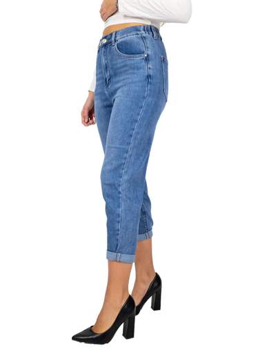 Jeans boyfriend crop donna chiari con elastico in vita