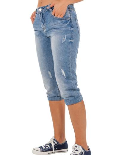 FARFALLINA Jeans pinocchietto donna estivo corto delave
