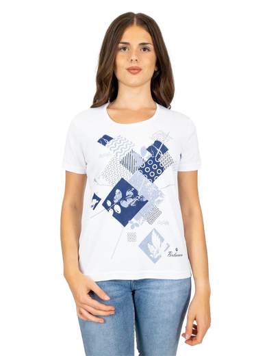 PERLARARA T-shirt donna in cotone con stampa geometrica E127-SS23