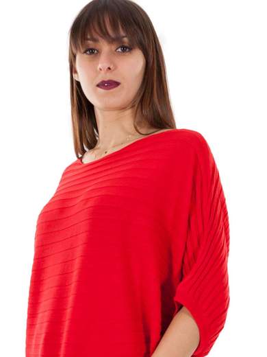 STRABELLO Maxi Maglia A Coste Scollo Barchetta Donna Maniche Tre Quarti