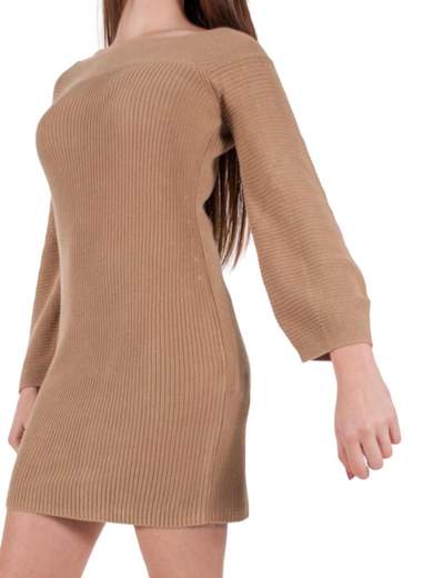 RINASCIMENTO Maxi Maglia Vestito In Cotone A Coste Con Maniche A Palloncino