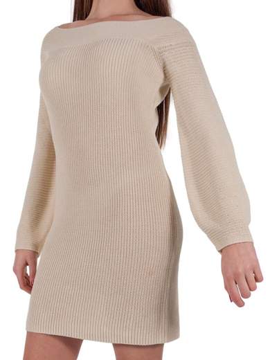 RINASCIMENTO Maxi Maglia Vestito In Cotone A Coste Con Maniche A Palloncino