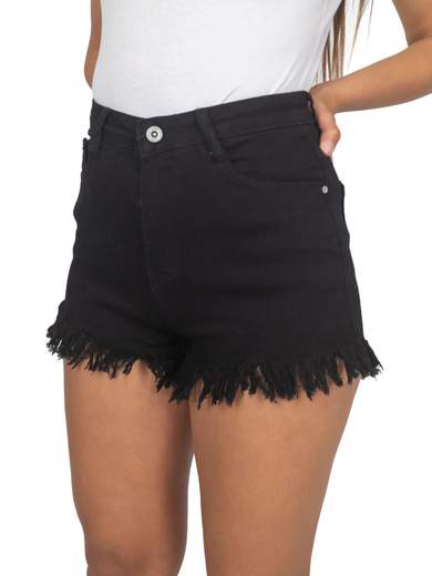 Shorts donna in denim con frange a vita alta
