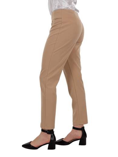 Pantaloni curvy dritti stretch vita alta in tessuto mano crepe