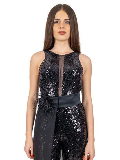 Tuta elegante donna jumpsuit da cerimonia in paillettes
