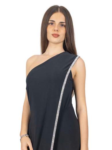 Tuta elegante per cerimonia jumpsuit monospalla con strass