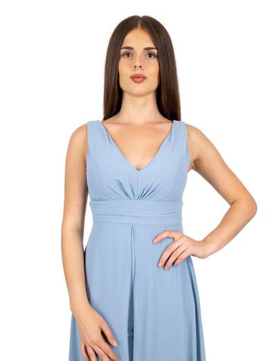 Tuta elegante da cerimonia donna con scollo a V e gonna lunga effetto chiffon