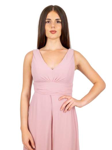 Tuta elegante da cerimonia donna con scollo a V e gonna lunga effetto chiffon