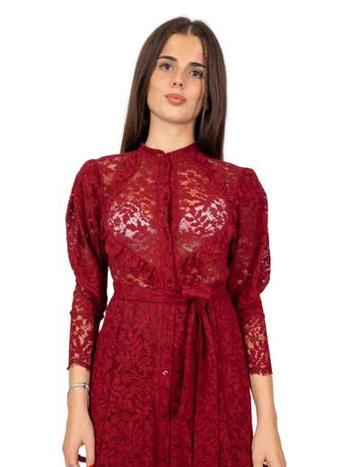 Vestito chemisier in pizzo macramè midi a manica lunga