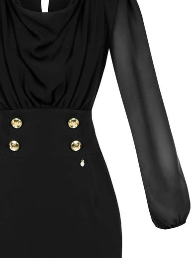 Vestito elegante maniche lunghe con blusa in georgette drappeggiata