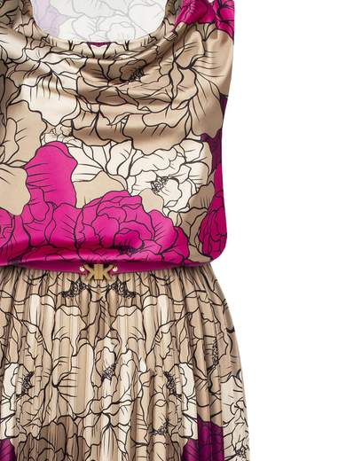 Vestito elegante taglie forti a fiori in raso con gonna plissé