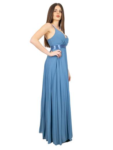 Abito lungo cerimonia stile impero elegante in georgette plissettata