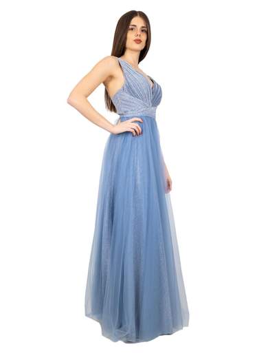 Vestito lungo cerimonia stile impero con tulle e glitter