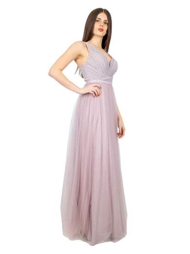 Vestito lungo cerimonia stile impero con tulle e glitter