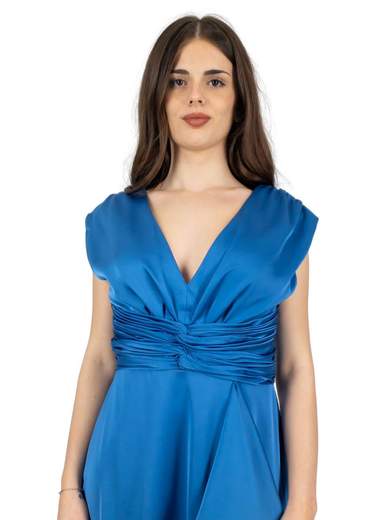 Vestito lungo cerimonia scollo v taglie forti con spacco