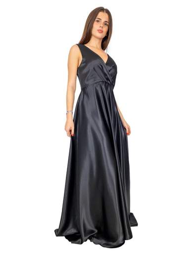 Vestito nero lungo elegante da sera in raso