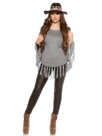 KOUCLA Poncho A Maglia Donna Coste Con Maniche Pipistrello Frange