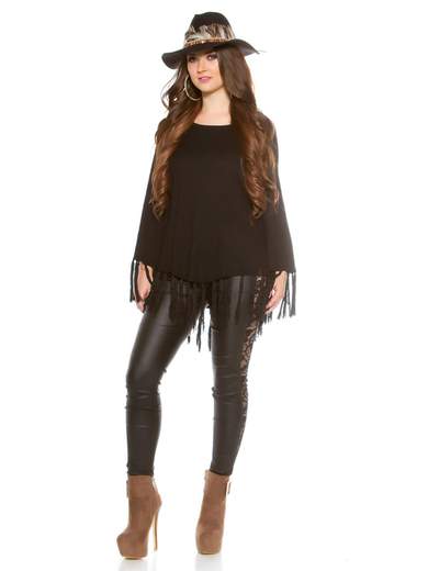 KOUCLA Poncho A Maglia Donna Coste Con Maniche Pipistrello Frange