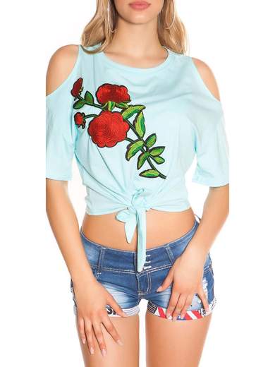 KOUCLA Top Spalle Scoperte Corto Per Ragazze A Fiori Estivo Cotone