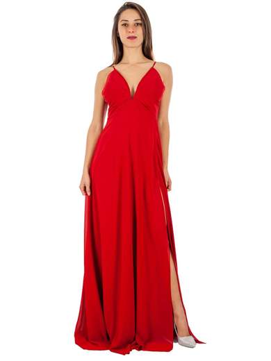 STRABELLO CERIMONIA Vestito Cerimonia Elegante Lungo con Spacco e Scollo a V A29499-3937-GINA