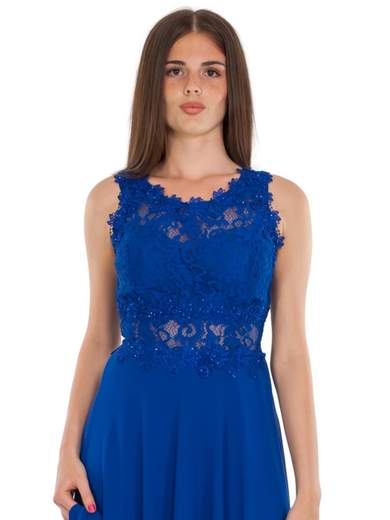 Abito da cerimonia lungo elegante corpetto in pizzo e strass