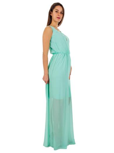 Abito lungo elegante cerimonia in chiffon con collana