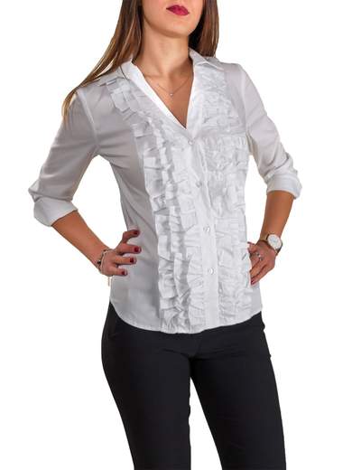 CARMEN Camicia con ruches elegante maniche lunghe DIAMANTE