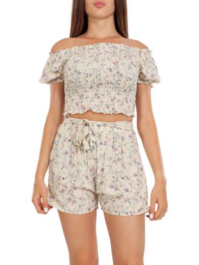 Completo Top E Pantaloncini Ragazza Fiorellini Elasticizzato