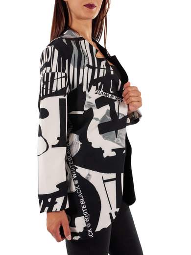 Giacca lunga donna a fantasia bicolore in tessuto tecnico