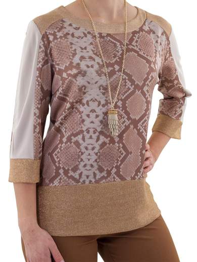 STRABELLO Blusa elegante donna a fantasia scollo a barca lurex estiva