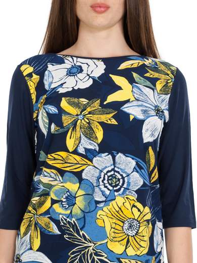 Maglia Estiva Donna Girocollo Manica Tre Quarti A Fiori