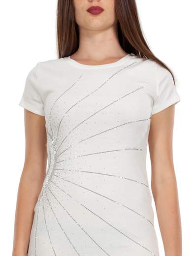 Maglietta Lunga Per Leggings Cotone Aderente Strass Estivo