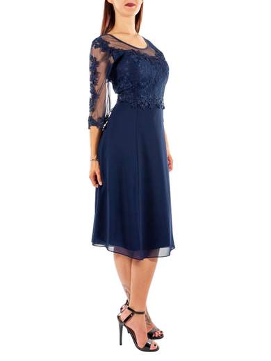 Abito Cerimonia Donna Corto Elegante con Pizzo e Strass