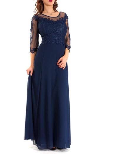 Abito cerimonia lungo con maniche taglie comode mamma sposa o sposo