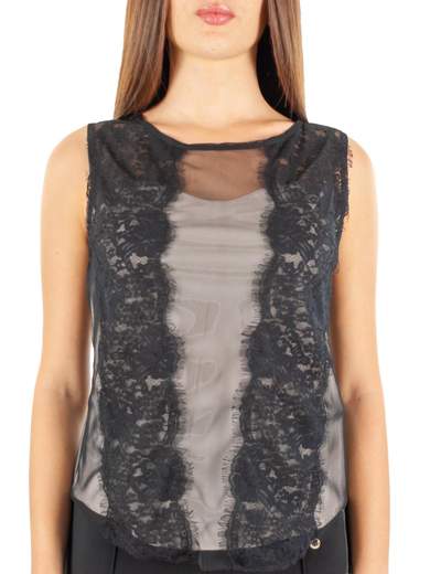 Top Donna Pizzo Da Sera Elegante Nero Sottogiacca Smanicato