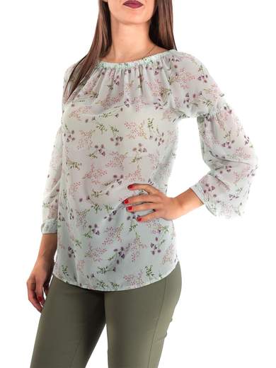 CARMEN Blusa donna a fantasia fiori scollo a barca in georgette