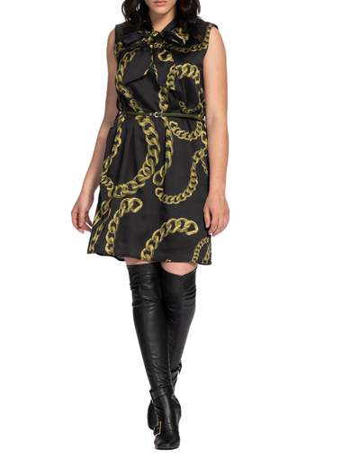 Vestito corto elegante donna curvy con fiocco al collo smanicato