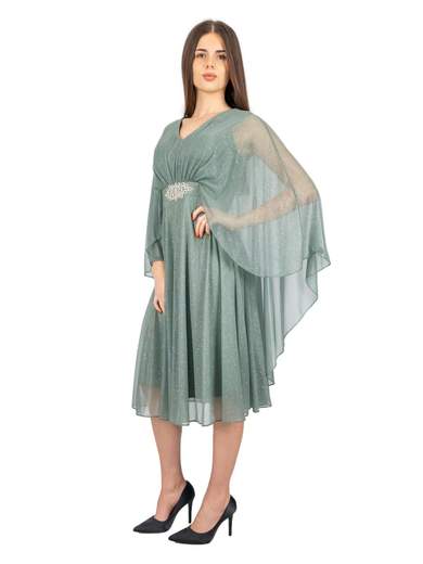 JEAN CRYÒ Abito Cerimonia Corto Glitterato In Chiffon Taglie Forti
