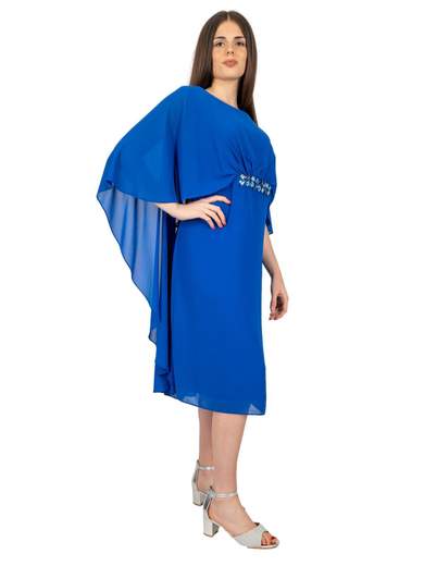 Curvy Empire Style Ceremony Dress for Women with Cape and Jewel