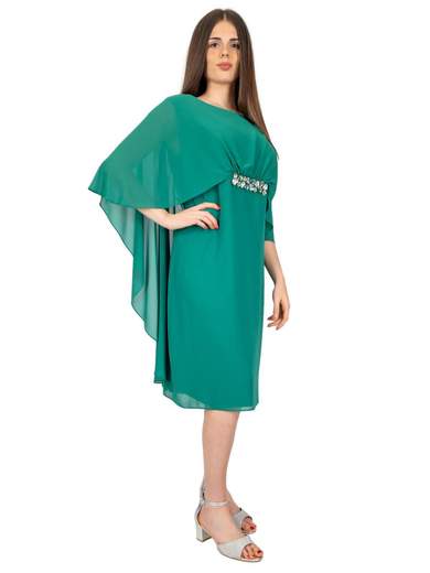 Curvy Empire Style Ceremony Dress for Women with Cape and Jewel