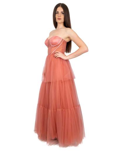 Abito cerimonia donna lungo ampio in tulle scollo cuore